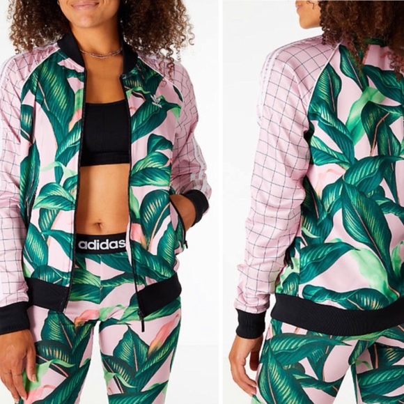 FARM Rio Jackets & Blazers - FARM RIO X ADIDAS Leaf Print Tropical Bomber Jacket